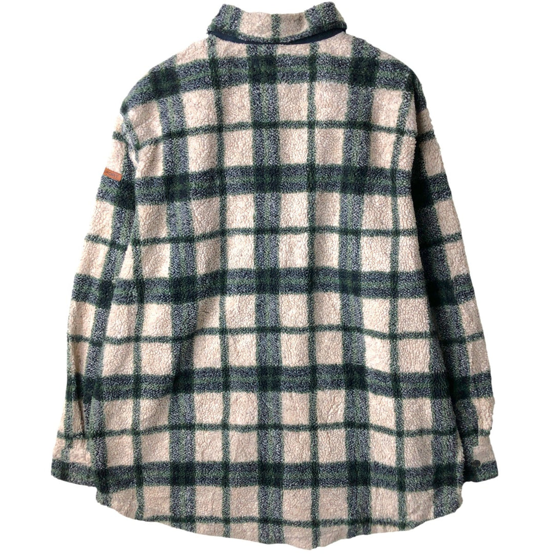 Ralph Lauren POLO SPORT Check Pattern Fleece Shirt Jacket, Made in Canada, Men's Size L acrylic unbleached Vintage Second Hand
