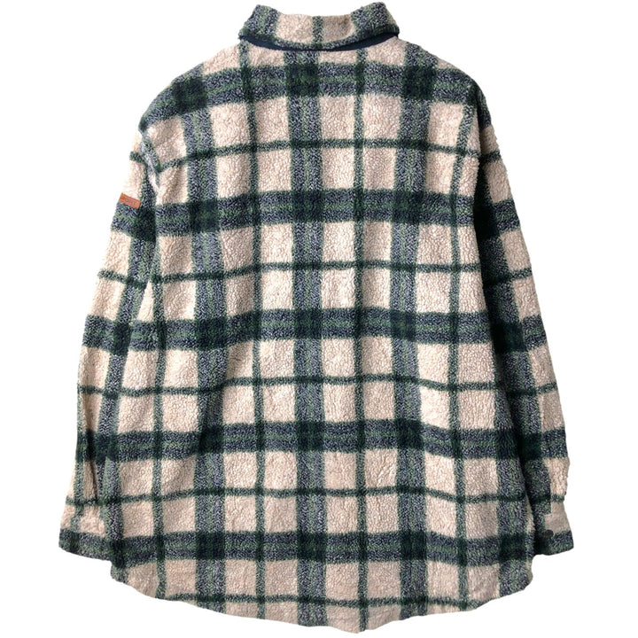 Ralph Lauren POLO SPORT Check Pattern Fleece Shirt Jacket, Made in Canada, Men's Size L acrylic unbleached Vintage Second Hand