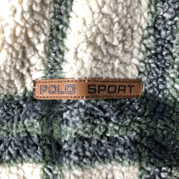 Ralph Lauren POLO SPORT Check Pattern Fleece Shirt Jacket, Made in Canada, Men's Size L acrylic unbleached Vintage Second Hand