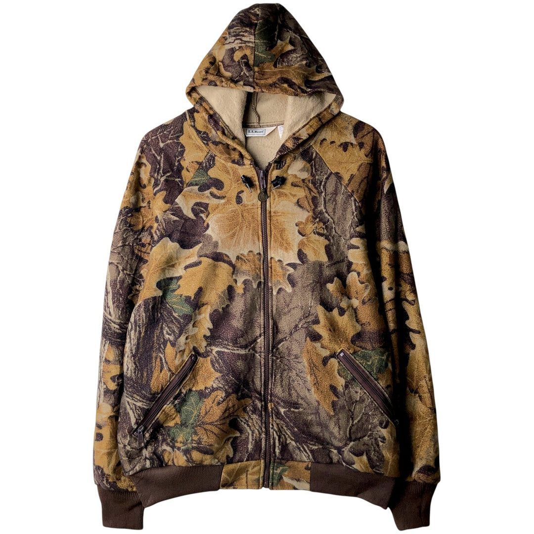 LLBean Realtree Camo Fleece Full-Zip Hoodie, Made in USA, Men's Size L, Vintage unclear brown type Vintage Second Hand