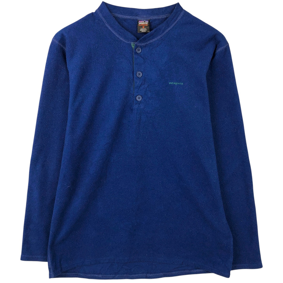 90s-00'S Patagonia Capilene Henley Fleece Top, Made in USA, Men's Size M polyester Navy blue Vintage Second Hand