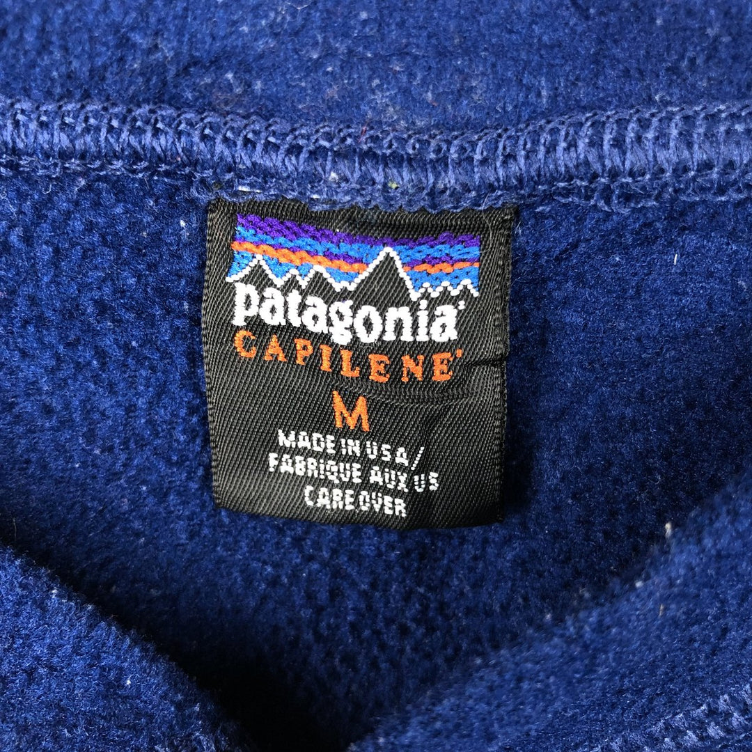 90s-00'S Patagonia Capilene Henley Fleece Top, Made in USA, Men's Size M polyester Navy blue Vintage Second Hand