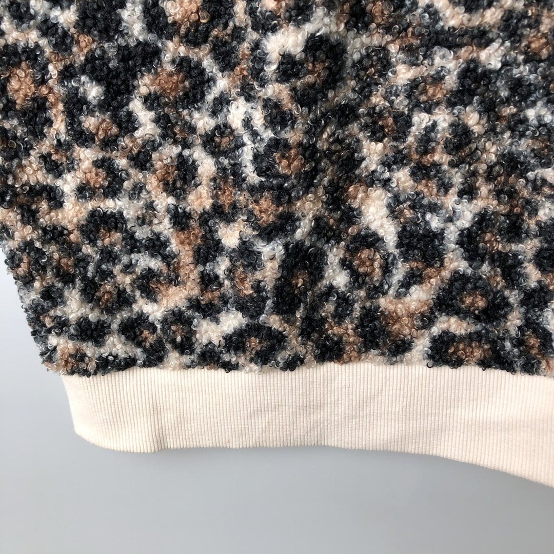 So Leopard Pattern Half-Zip Pullover Jacket, Women's Size L polyester ivory Vintage Second Hand