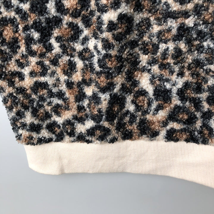 So Leopard Pattern Half-Zip Pullover Jacket, Women's Size L polyester ivory Vintage Second Hand
