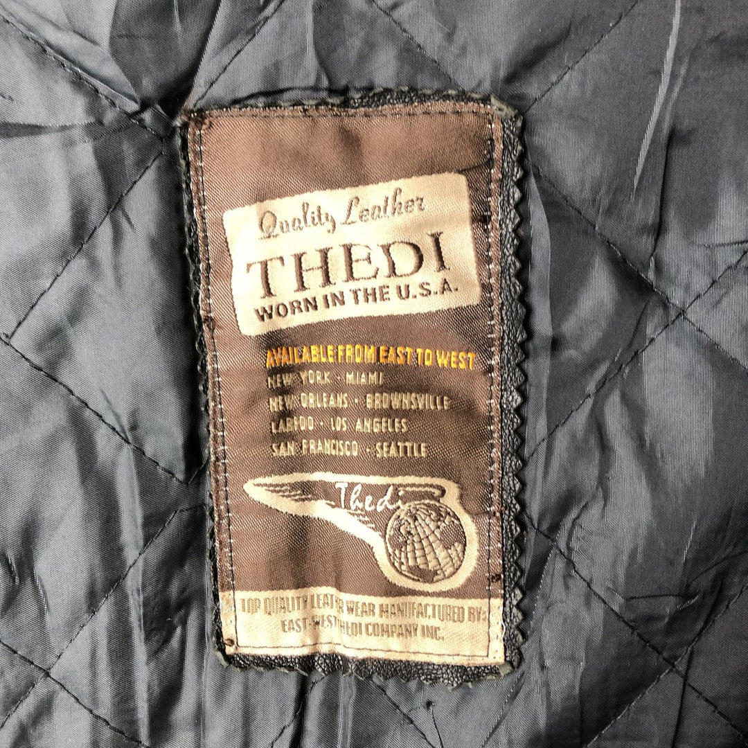 THEDI Padded Leather Jacket, Made in USA, Women's Size XL unclear black type Vintage Second Hand