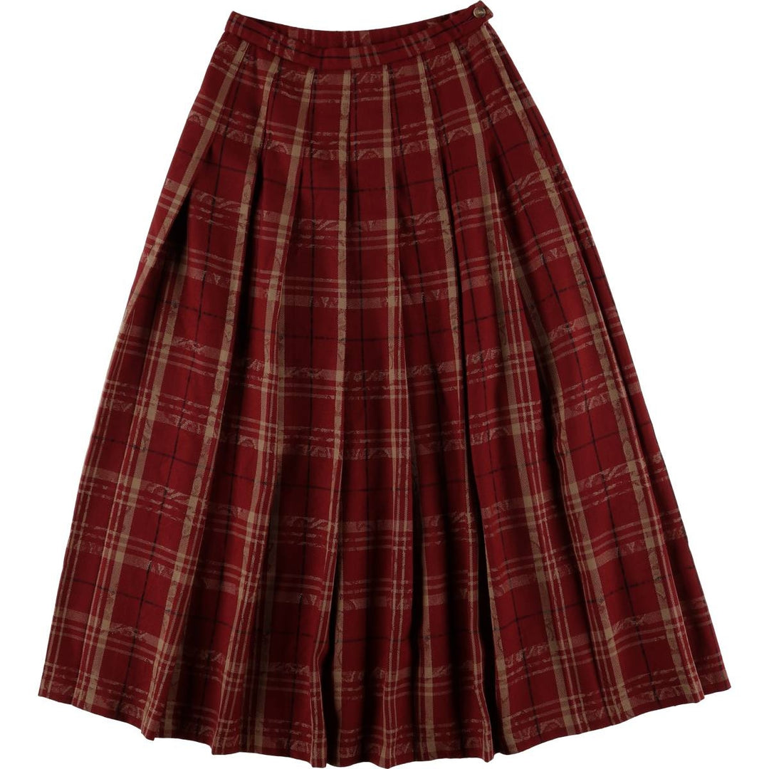 Pendleton Check Pattern Botanical Pattern Wool Long Pleated Skirt, Made in USA, Women's Size M wool red type Vintage Second Hand