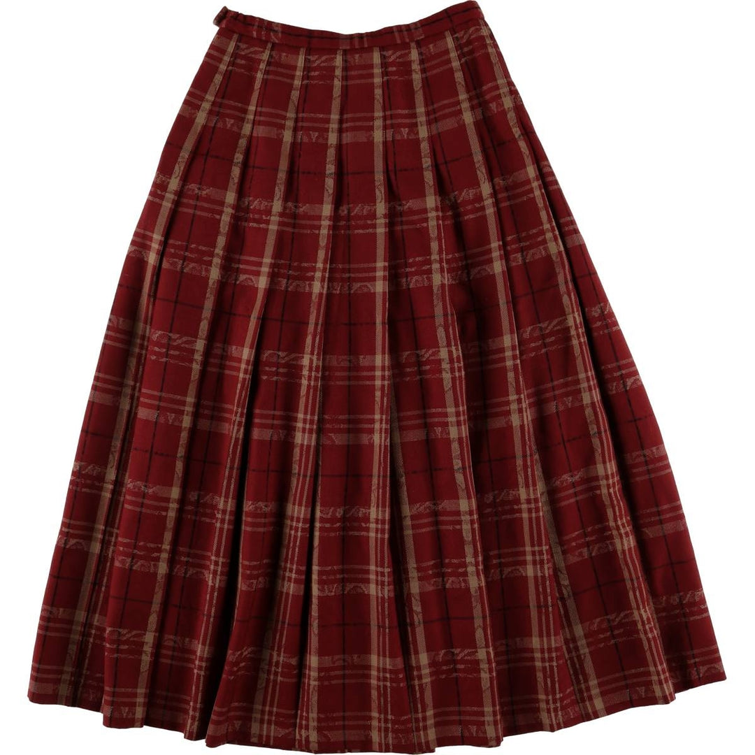 Pendleton Check Pattern Botanical Pattern Wool Long Pleated Skirt, Made in USA, Women's Size M wool red type Vintage Second Hand