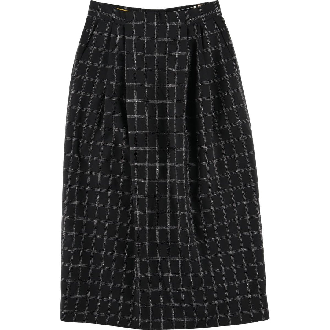Richard Evans Check Pattern Wool Midi Skirt, Made in USA, Women's Size M wool black type Vintage Second Hand
