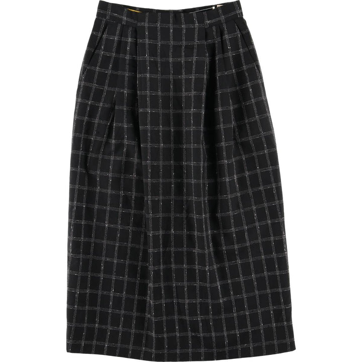 Richard Evans Check Pattern Wool Midi Skirt, Made in USA, Women's Size M wool black type Vintage Second Hand