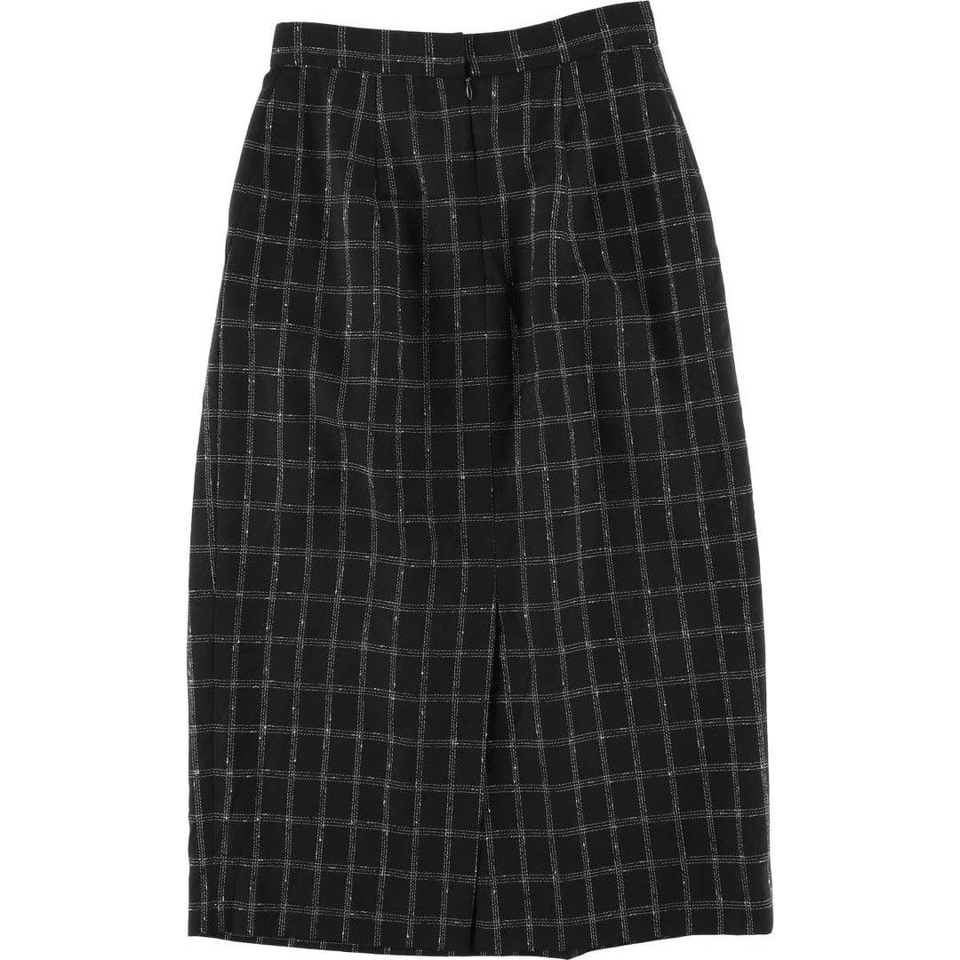 Richard Evans Check Pattern Wool Midi Skirt, Made in USA, Women's Size M wool black type Vintage Second Hand