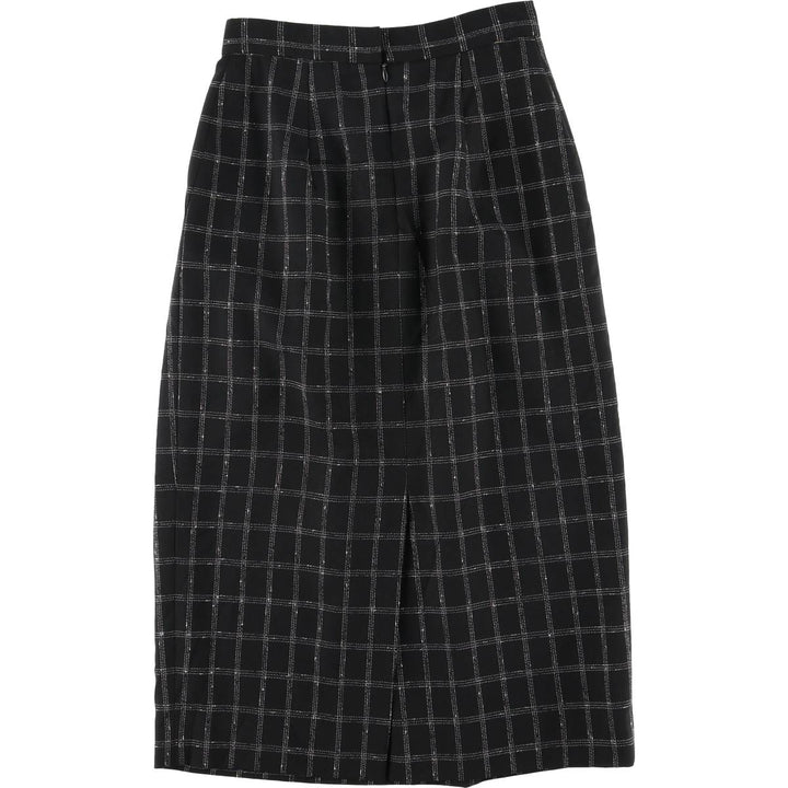 Richard Evans Check Pattern Wool Midi Skirt, Made in USA, Women's Size M wool black type Vintage Second Hand