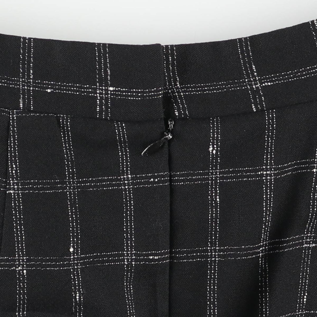 Richard Evans Check Pattern Wool Midi Skirt, Made in USA, Women's Size M wool black type Vintage Second Hand