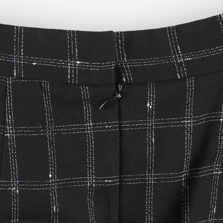 Richard Evans Check Pattern Wool Midi Skirt, Made in USA, Women's Size M wool black type Vintage Second Hand