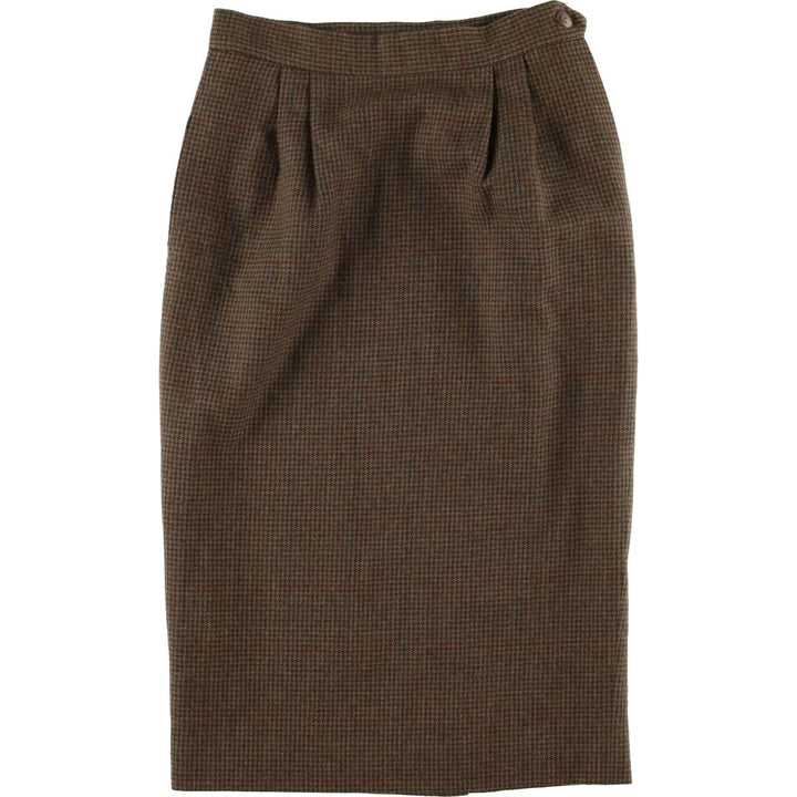 Ralph Lauren Houndstooth Pattern Cashmere-Blend Wool Midi Skirt, Made in USA, Women's Size M Lamb wool brown type Vintage Second Hand