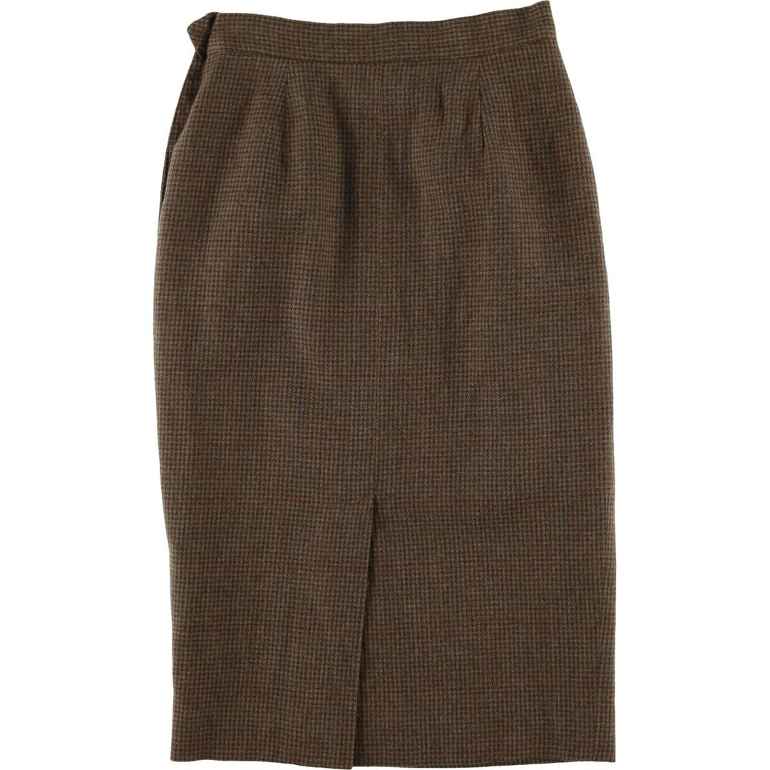 Ralph Lauren Houndstooth Pattern Cashmere-Blend Wool Midi Skirt, Made in USA, Women's Size M Lamb wool brown type Vintage Second Hand