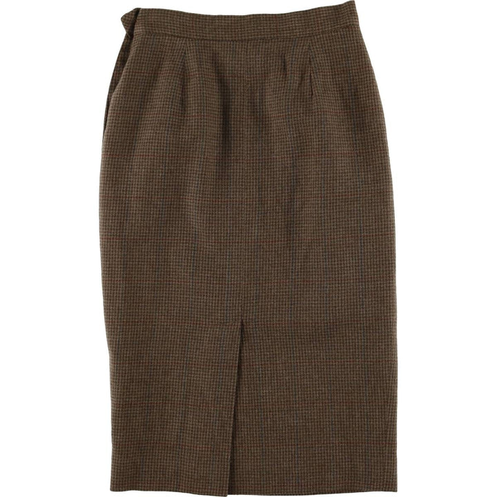 Ralph Lauren Houndstooth Pattern Cashmere-Blend Wool Midi Skirt, Made in USA, Women's Size M Lamb wool brown type Vintage Second Hand
