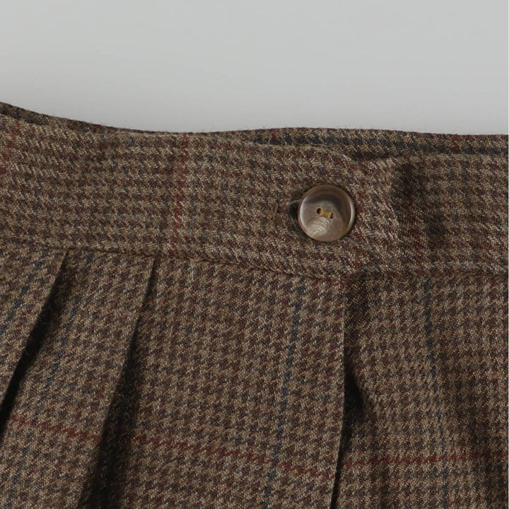 Ralph Lauren Houndstooth Pattern Cashmere-Blend Wool Midi Skirt, Made in USA, Women's Size M Lamb wool brown type Vintage Second Hand