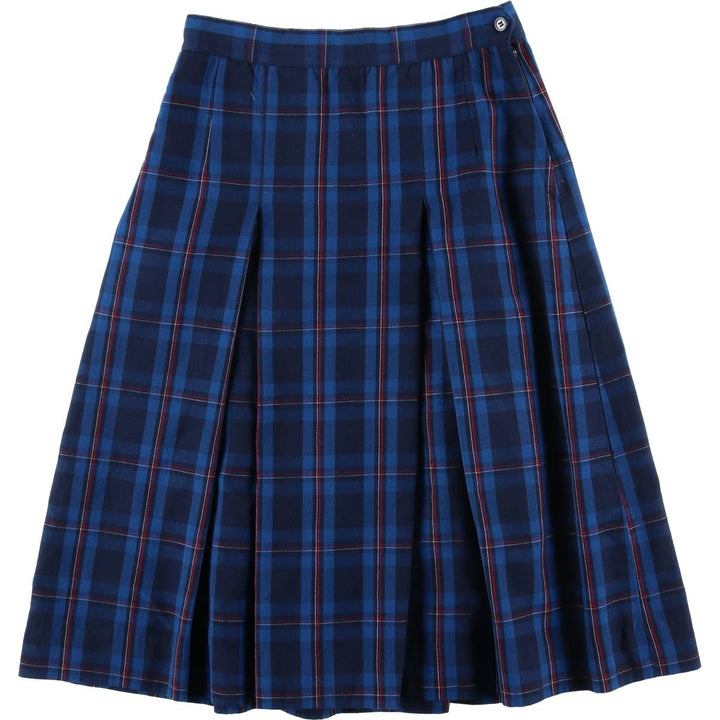 Belcza Check Pattern Half-Length Pleated Skirt, Women's Size L polyester blue type Vintage Second Hand
