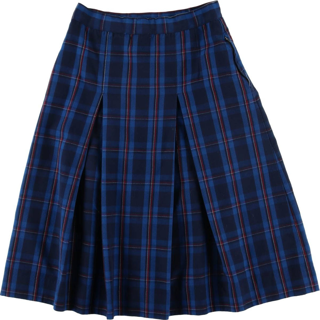 Belcza Check Pattern Half-Length Pleated Skirt, Women's Size L polyester blue type Vintage Second Hand