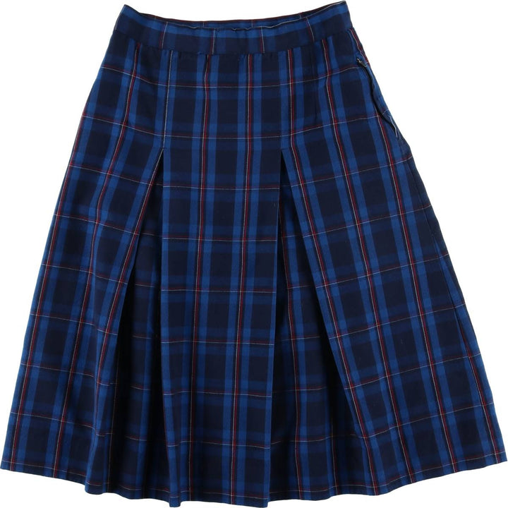 Belcza Check Pattern Half-Length Pleated Skirt, Women's Size L polyester blue type Vintage Second Hand
