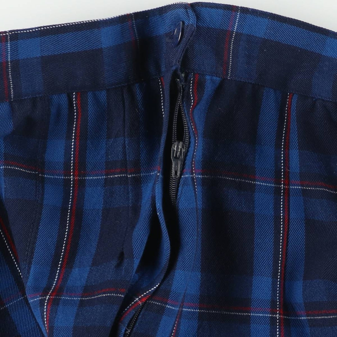 Belcza Check Pattern Half-Length Pleated Skirt, Women's Size L polyester blue type Vintage Second Hand