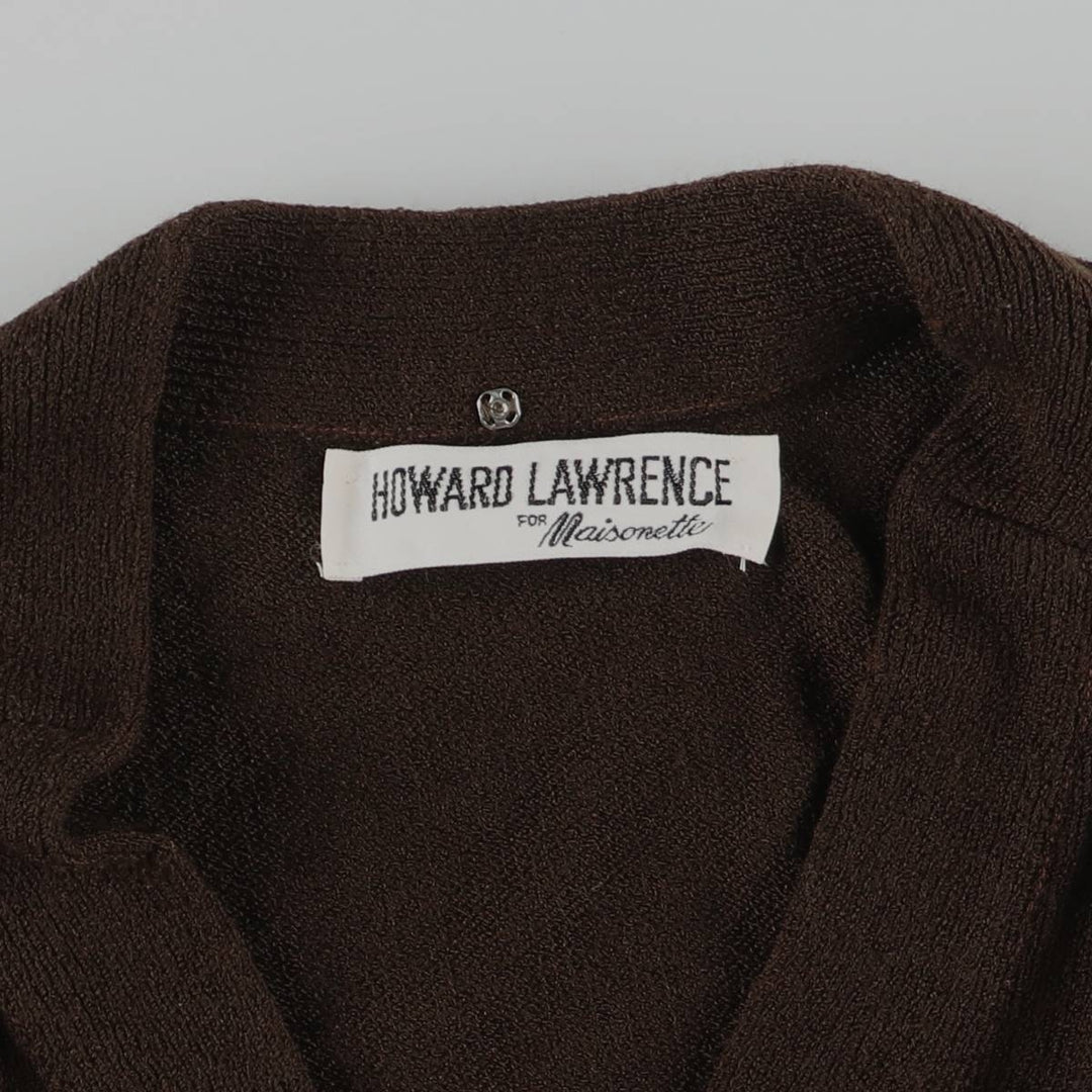 HOWARD LAWRENCE knit V-neck maxi long sleeve fitted dress, women's size L unclear brown type Vintage Second Hand