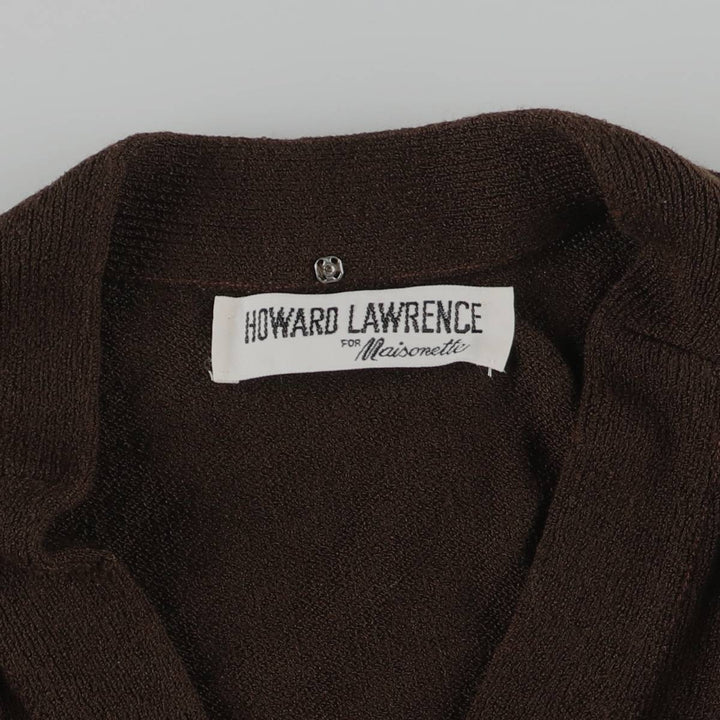 HOWARD LAWRENCE knit V-neck maxi long sleeve fitted dress, women's size L unclear brown type Vintage Second Hand