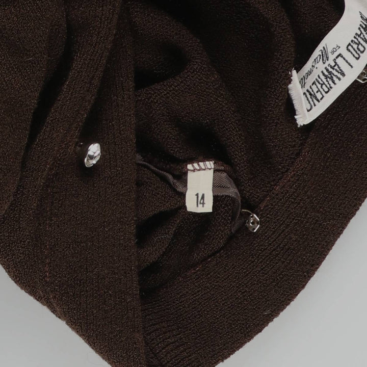 HOWARD LAWRENCE knit V-neck maxi long sleeve fitted dress, women's size L unclear brown type Vintage Second Hand