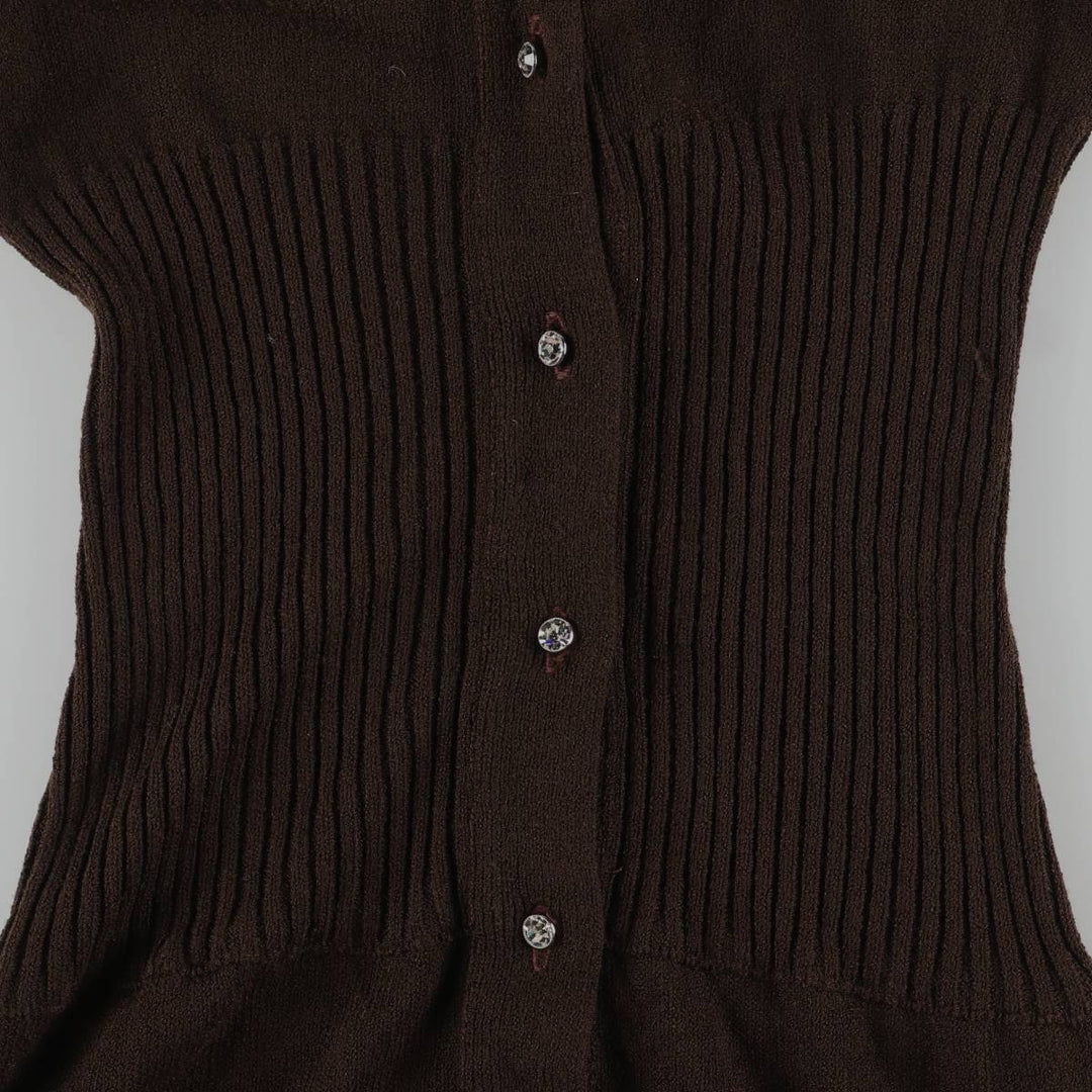 HOWARD LAWRENCE knit V-neck maxi long sleeve fitted dress, women's size L unclear brown type Vintage Second Hand