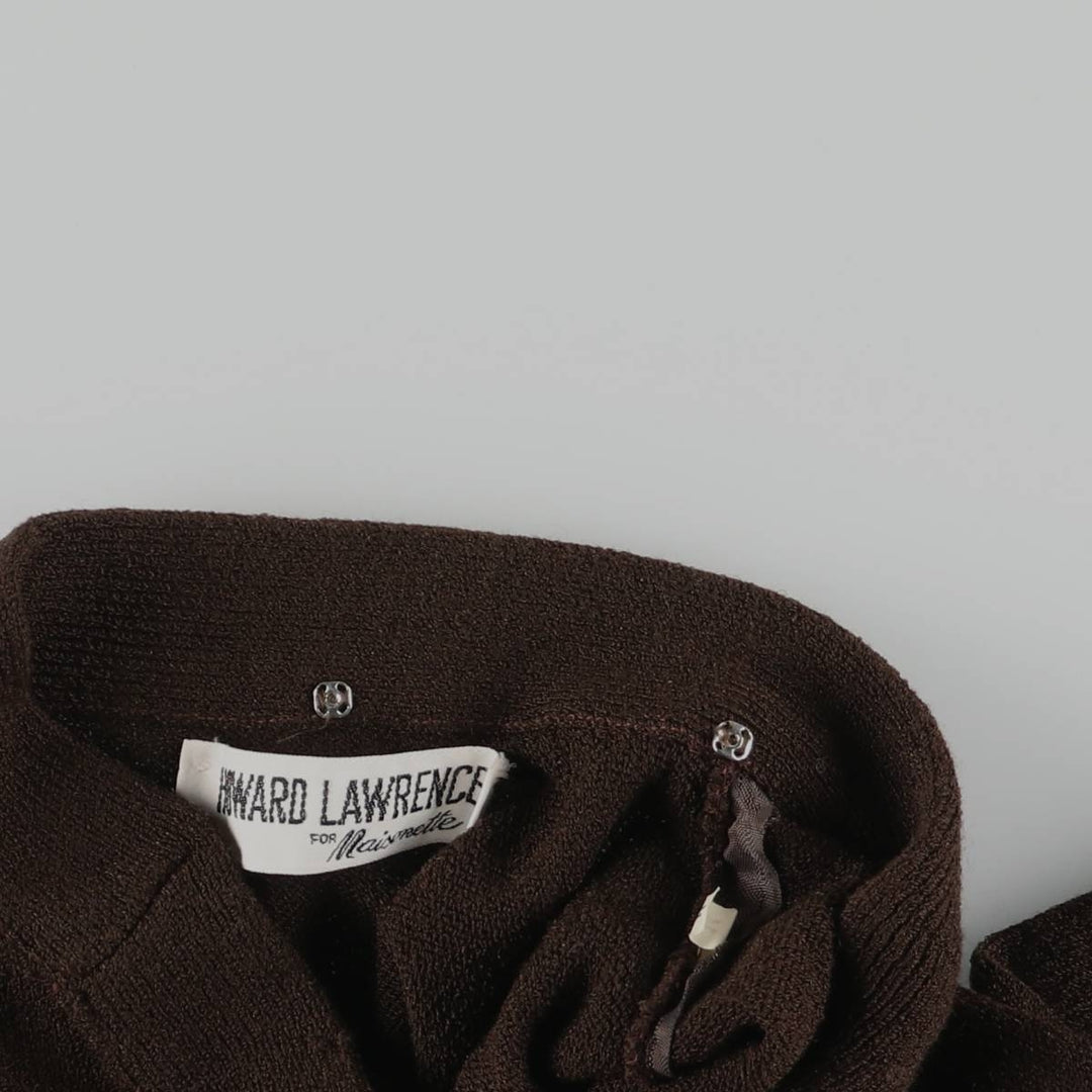 HOWARD LAWRENCE knit V-neck maxi long sleeve fitted dress, women's size L unclear brown type Vintage Second Hand
