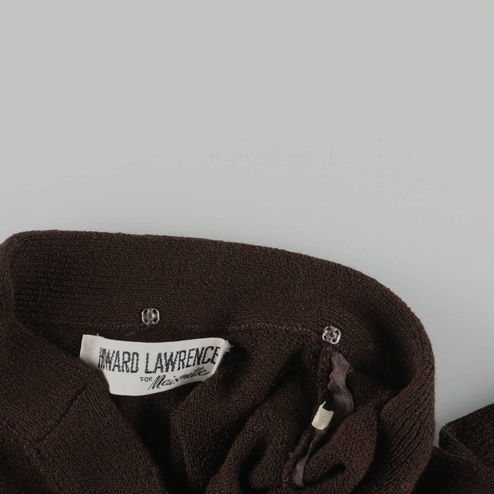 HOWARD LAWRENCE knit V-neck maxi long sleeve fitted dress, women's size L unclear brown type Vintage Second Hand