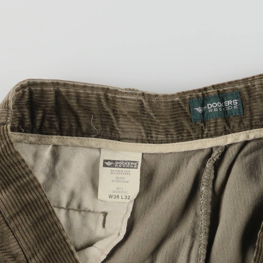 2000'S Dockers Recode Two-Pleated Corduroy Pants, Men's, Size W35 cotton Khaki type Vintage Second Hand