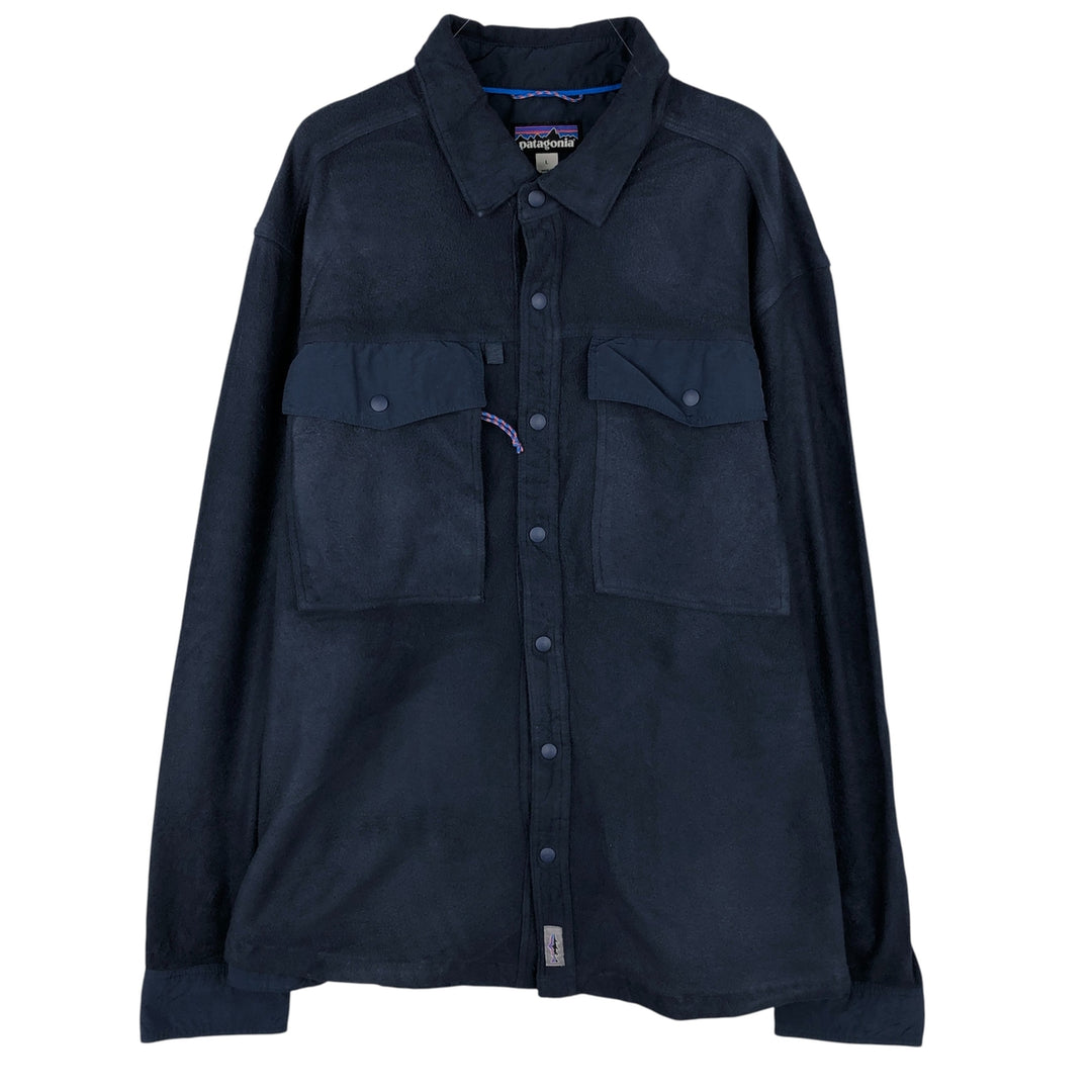 Patagonia Hidden Button-Down Long Sleeve Early Rise Snap Shirt 52225FA19 Long Sleeve Fleece Shirt Men's Size L polyester navy blue type Vintage Second Hand