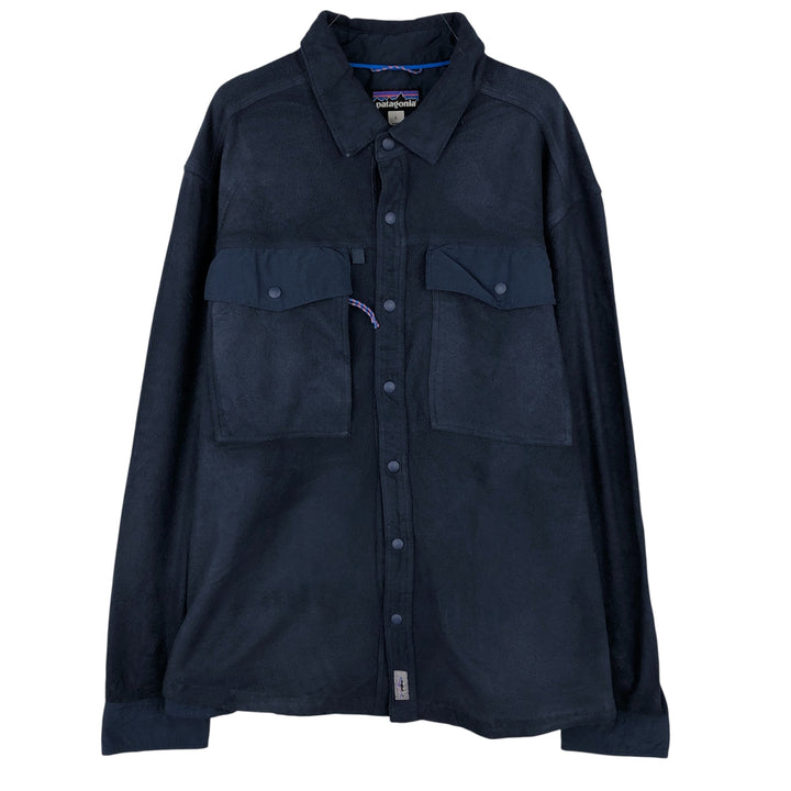 Patagonia Hidden Button-Down Long Sleeve Early Rise Snap Shirt 52225FA19 Long Sleeve Fleece Shirt Men's Size L polyester navy blue type Vintage Second Hand