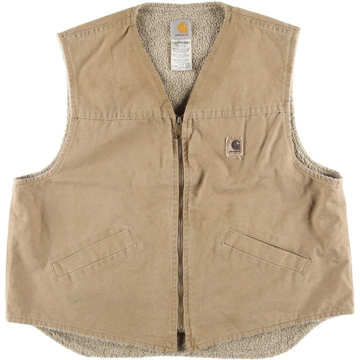 2000'S Carhartt Duck Vest, Made in USA, Men's XL cotton beige type brown Vintage Second Hand
