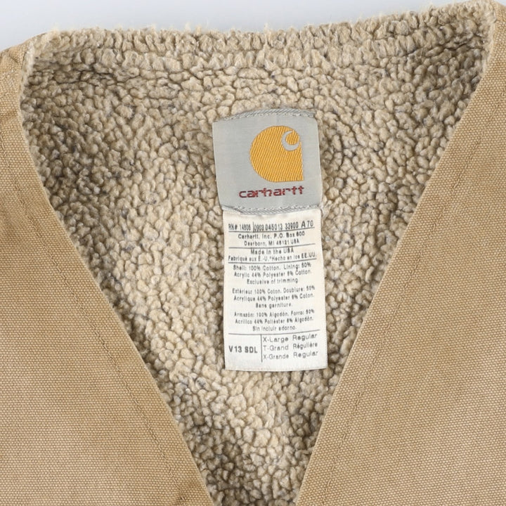 2000'S Carhartt Duck Vest, Made in USA, Men's XL cotton beige type brown Vintage Second Hand