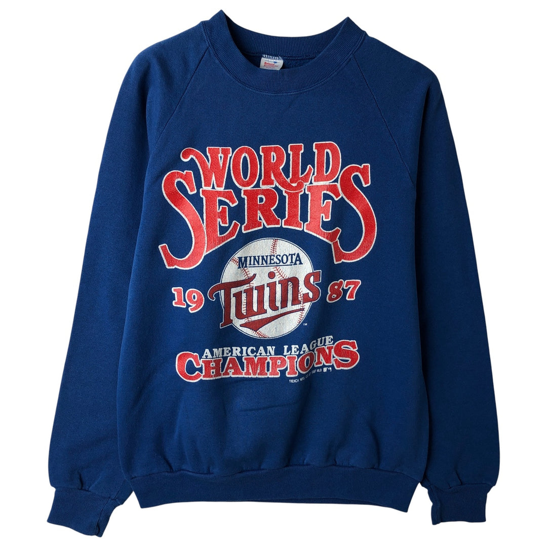 1980'S National Screenprint MLB Minnesota Twins Printed Sweatshirt, Made in USA, Men's Size Medium polyester blue type Vintage Second Hand