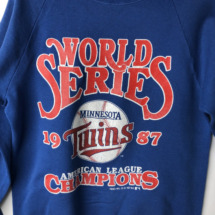 1980'S National Screenprint MLB Minnesota Twins Printed Sweatshirt, Made in USA, Men's Size Medium polyester blue type Vintage Second Hand