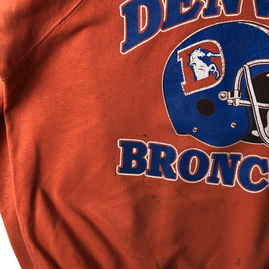 90'S TRENCH NFL DENVER BRONCOS Denver Broncos Print Sweatshirt, Made in USA, Men's Size L cotton orange type Vintage Second Hand