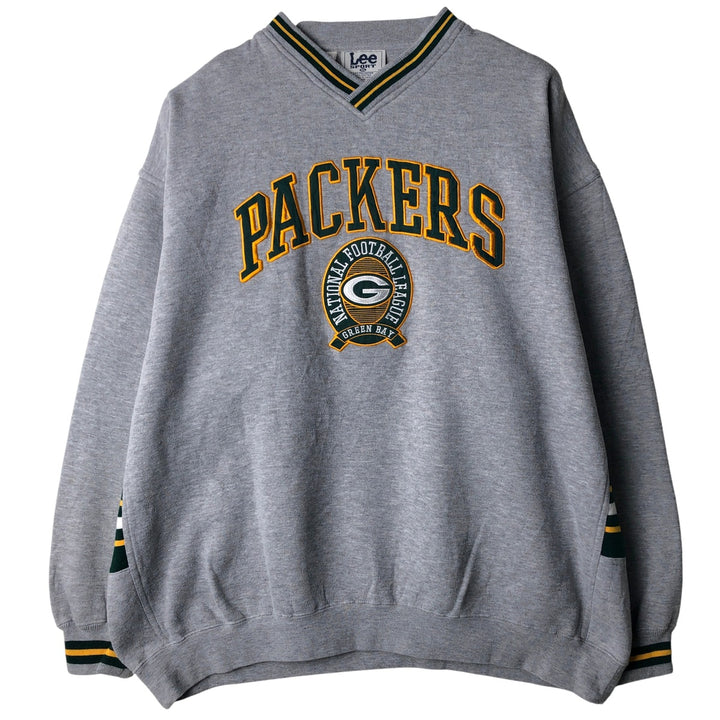Lee NFL Green Bay Packers V-neck sweatshirt, men's size XXL polyester gray type Vintage Second Hand