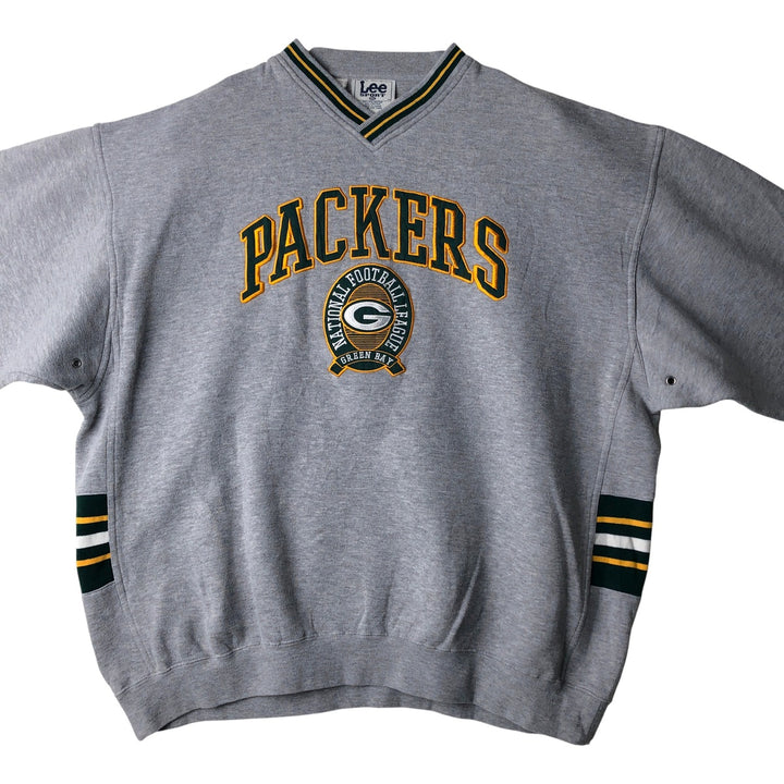 Lee NFL Green Bay Packers V-neck sweatshirt, men's size XXL polyester gray type Vintage Second Hand