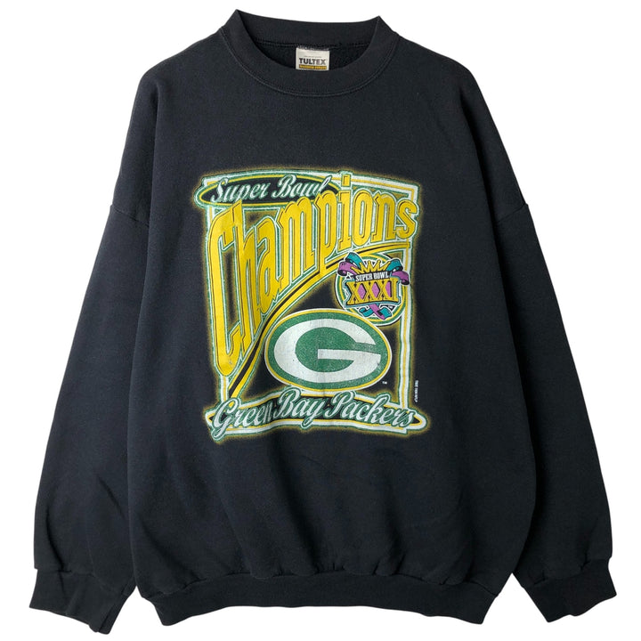 90'S Tartex Super Bowl NFL Green Bay Packers Print Sweatshirt, Men's XXL cotton black type Vintage Second Hand