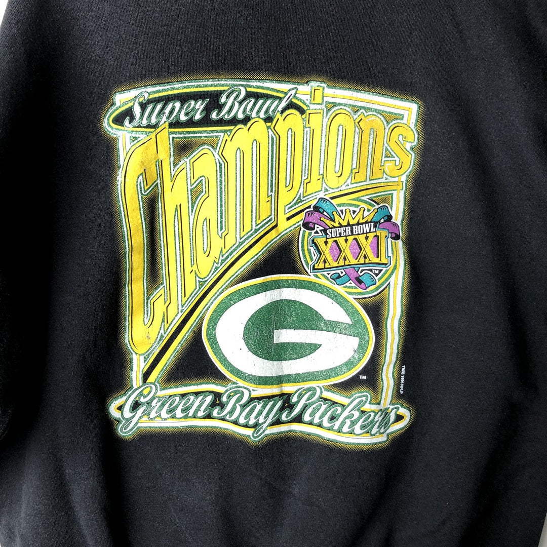 90'S Tartex Super Bowl NFL Green Bay Packers Print Sweatshirt, Men's XXL cotton black type Vintage Second Hand