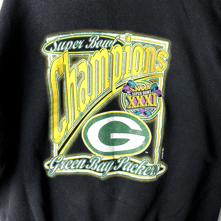 90'S Tartex Super Bowl NFL Green Bay Packers Print Sweatshirt, Men's XXL cotton black type Vintage Second Hand