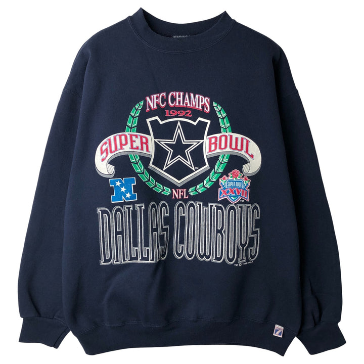 90'S Logo Seven LOGO 7 NFL Dallas Cowboys Print Sweatshirt, Made in USA, Men's Size XL cotton navy blue type Vintage Second Hand