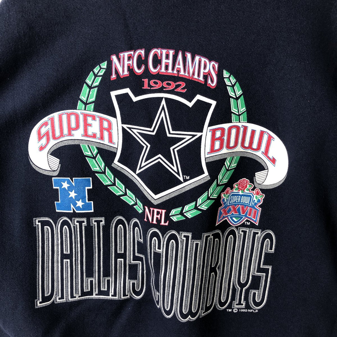 90'S Logo Seven LOGO 7 NFL Dallas Cowboys Print Sweatshirt, Made in USA, Men's Size XL cotton navy blue type Vintage Second Hand