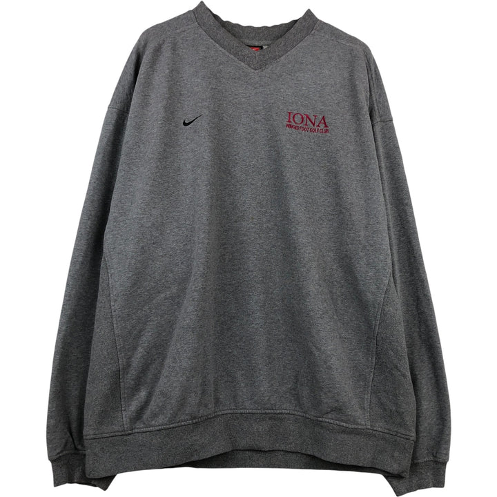 2000'S Nike Team V-neck sweatshirt with one-point logo, size XL, men's cotton gray type Vintage Second Hand