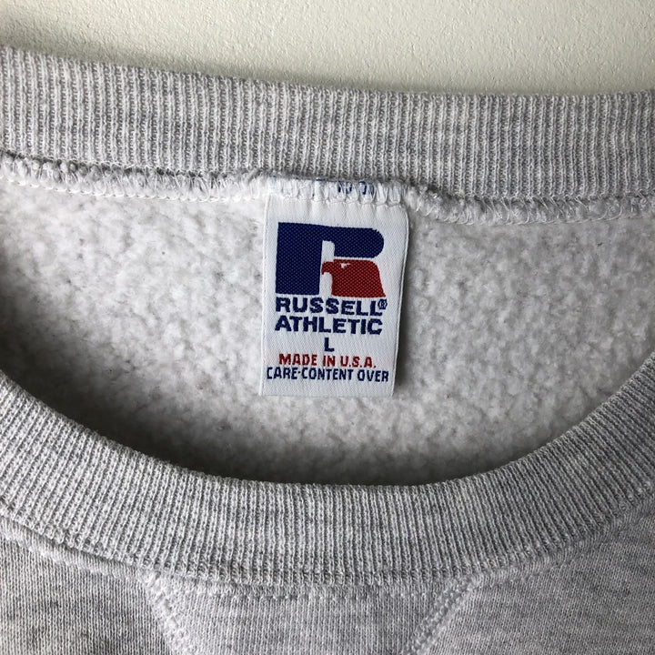 90'S Russell printed sweatshirt, sweatshirt, made in USA, men's size L, vintage cotton gray type Vintage Second Hand