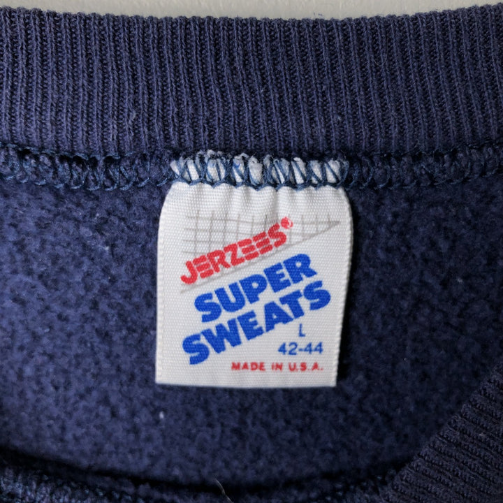 Vintage 80s-90'S Jerzees triple print college sweatshirt, made in the USA, men's size L cotton navy blue type Vintage Second Hand