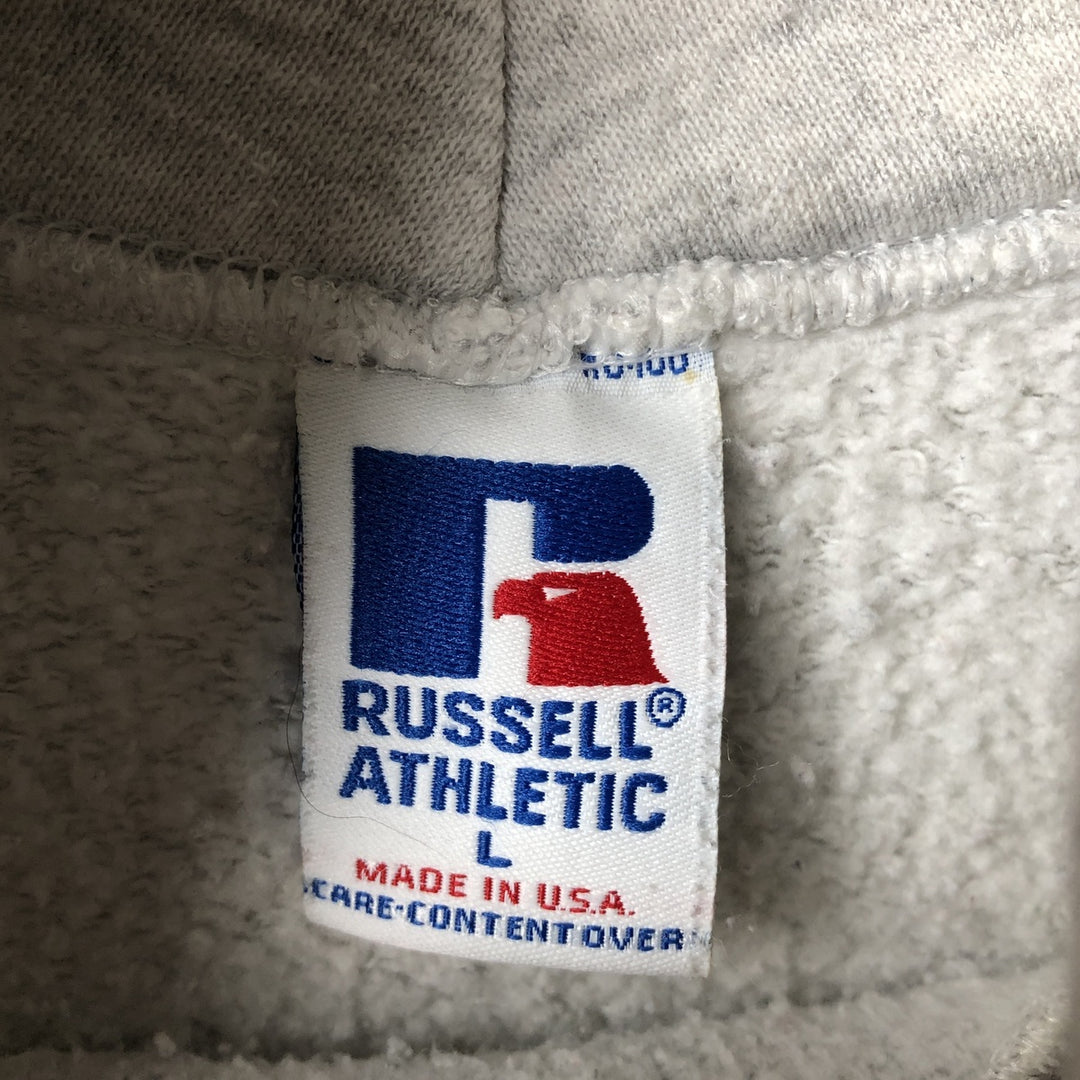 Vintage 90'S Russell triple print college pullover sweatshirt, made in the USA, size L. cotton gray type Vintage Second Hand